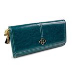 CLUTCH WITH ST. BENEDICT CROSS & MIRACULOUS MEDAL CHARMS - GREEN